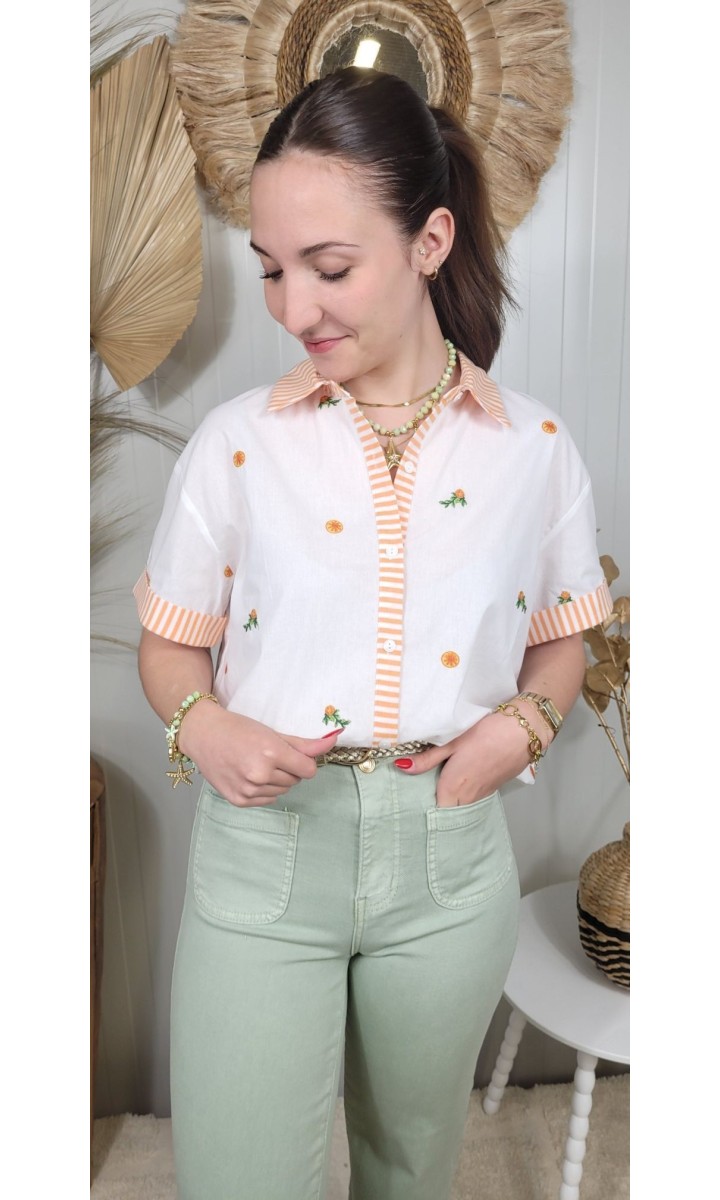 Chemise Citrus brodée rayures orange
