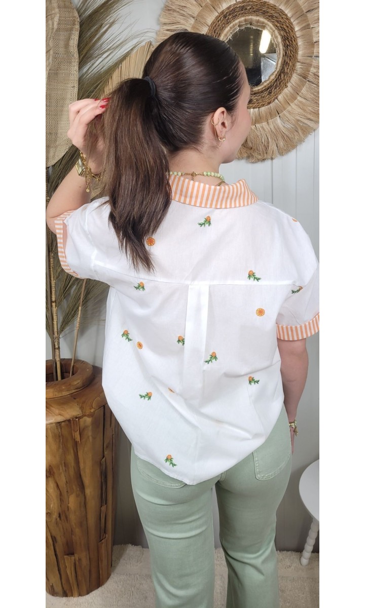 Chemise Citrus brodée rayures orange – vue 3