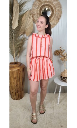 Short Lolly gaze de coton taille élastique – coloris rose