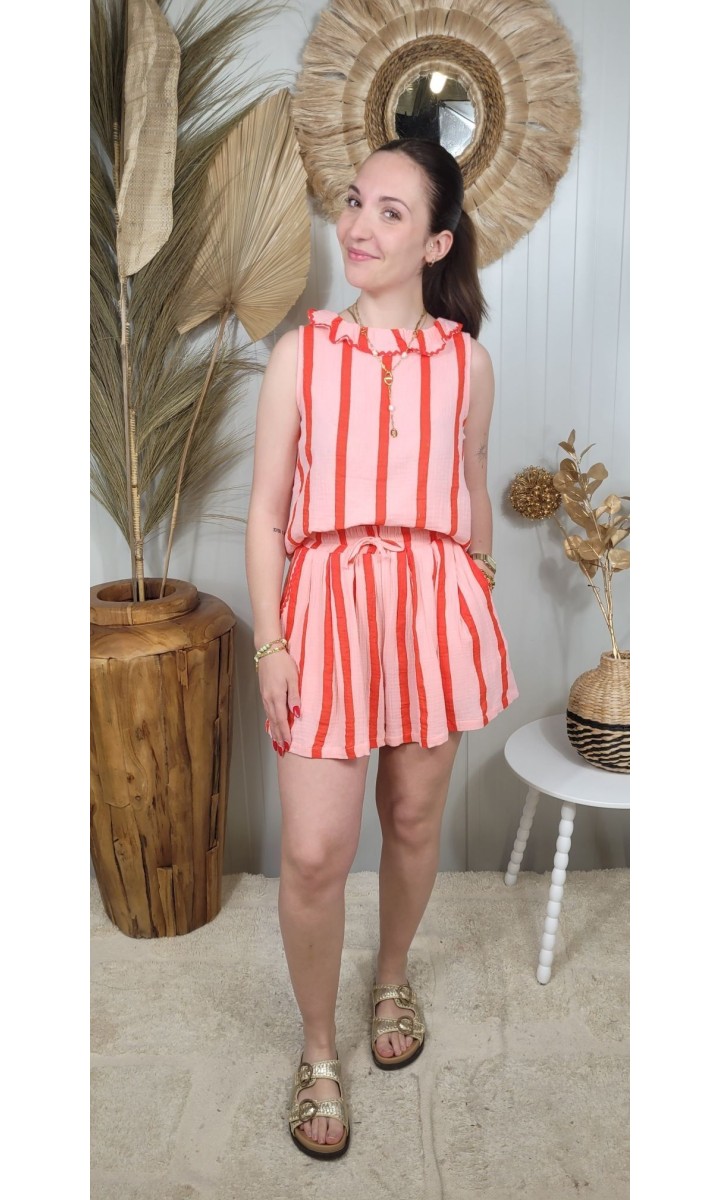 Short Lolly gaze de coton taille élastique – coloris rose