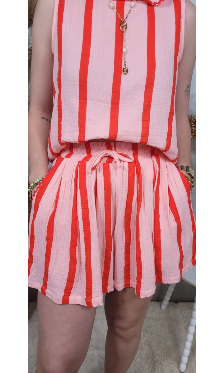 Short Lolly gaze de coton taille élastique – coloris rose, vue 2