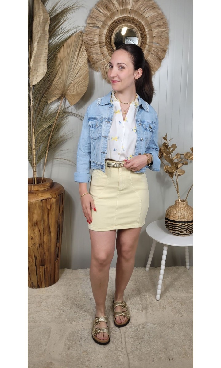 Jupe Penelope droite surpiqûres – coloris jaune