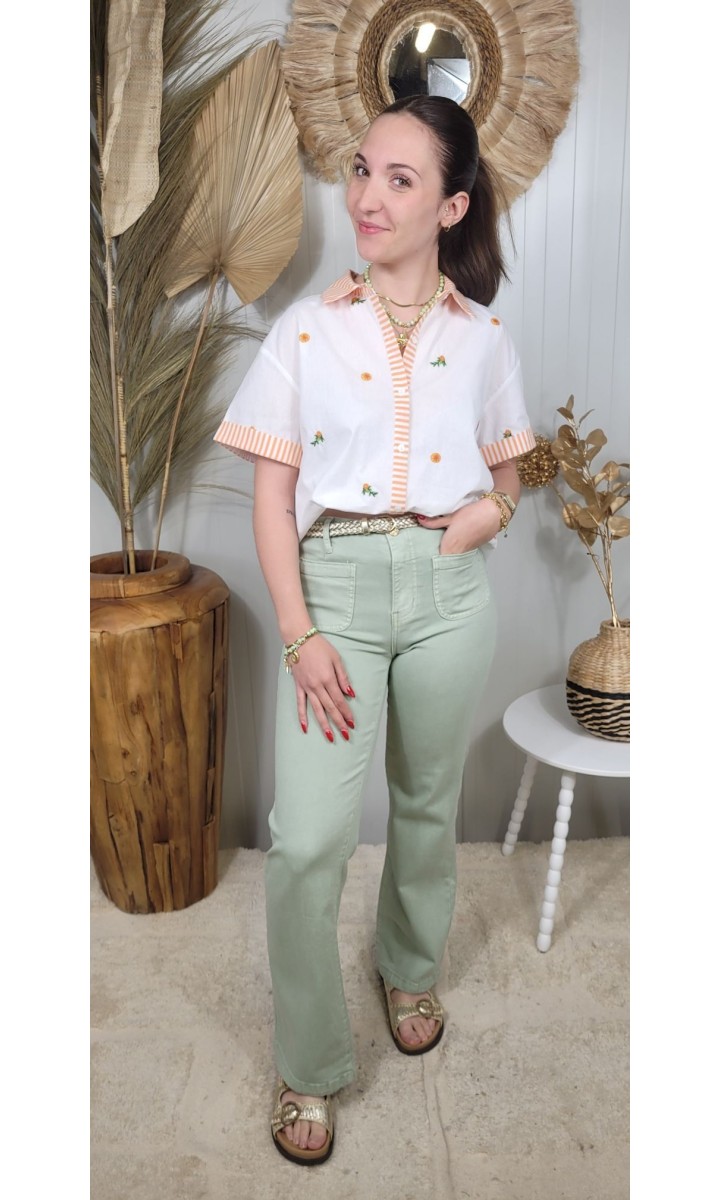 Jeans Evane flare taille haute – coloris vert