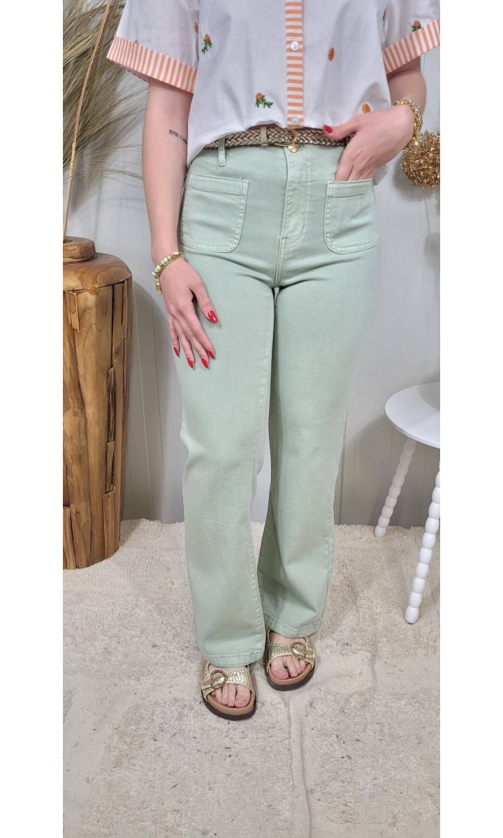 Jeans Evane flare taille haute – coloris vert, vue 2