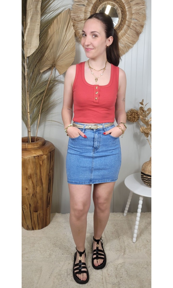 Jupe Emina droite taille haute – coloris bleu