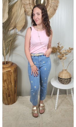 Jeans Marguerite pâquerettes brodées – coloris bleu