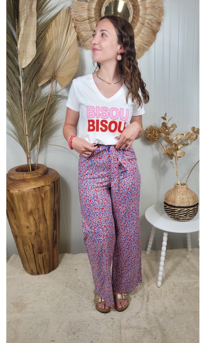 Pantalon Leopoldine fleuri - ceinture à nouer – coloris multicolore