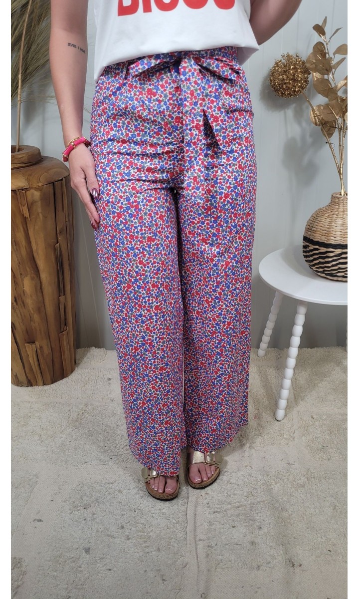 Pantalon Leopoldine fleuri - ceinture à nouer – coloris multicolore, vue 2