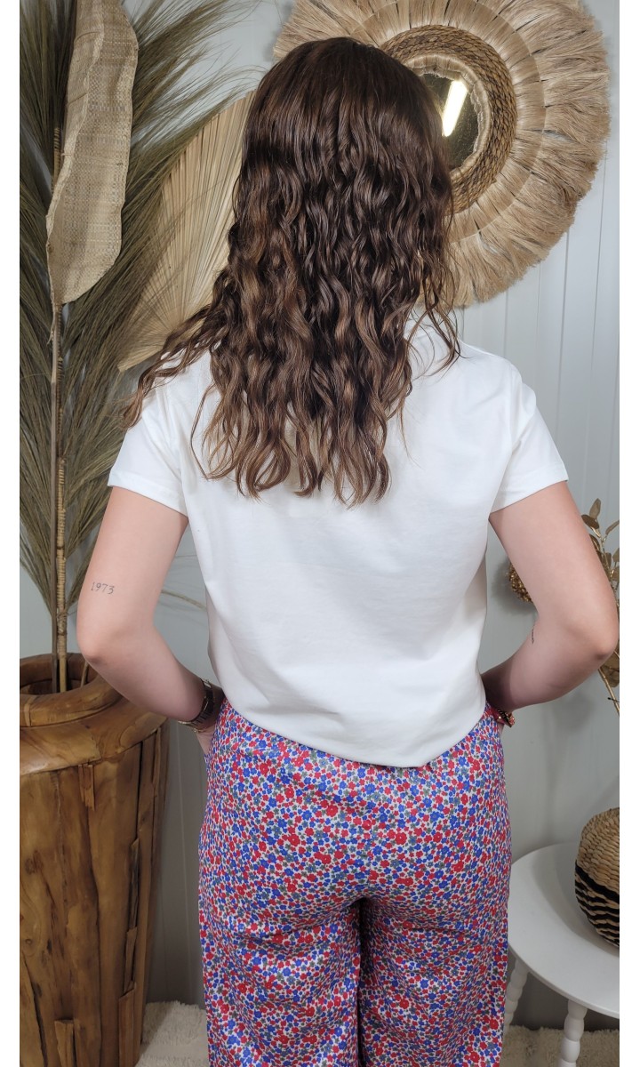 T-shirt Bisou col V imprimé – coloris blanc, vue 3