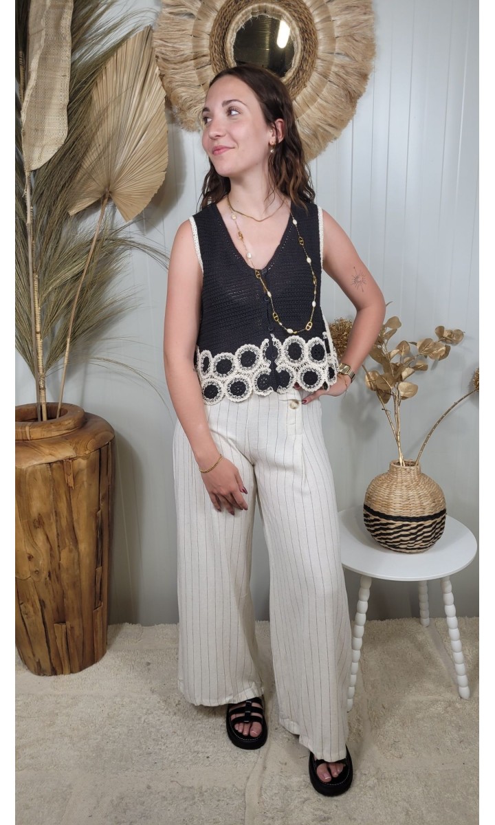 Gilet Zolie crochet ajouré bicolore – coloris noir, vue 3