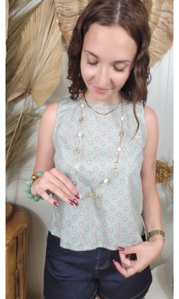 Top Dolores dos nu croisé - fleurs Liberty – coloris vert