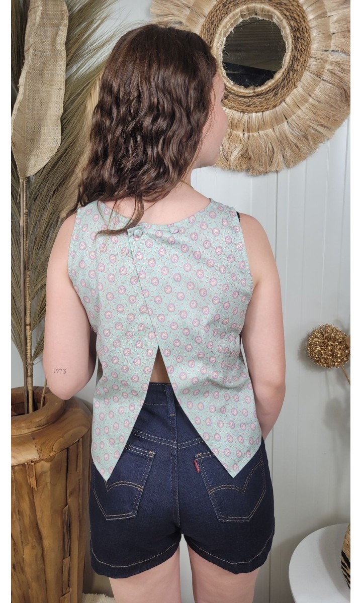 Top Dolores dos nu croisé - fleurs Liberty – coloris vert, vue 2