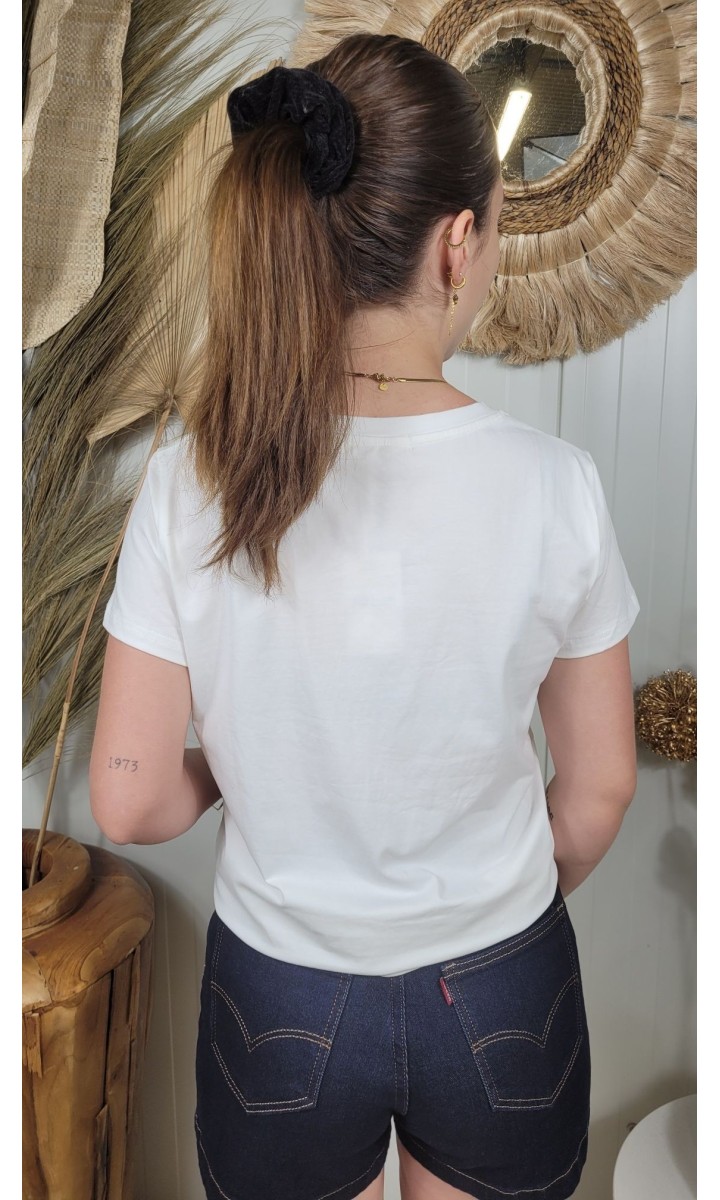 T-shirt Bisou col V - 100 % coton – coloris blanc, vue 3