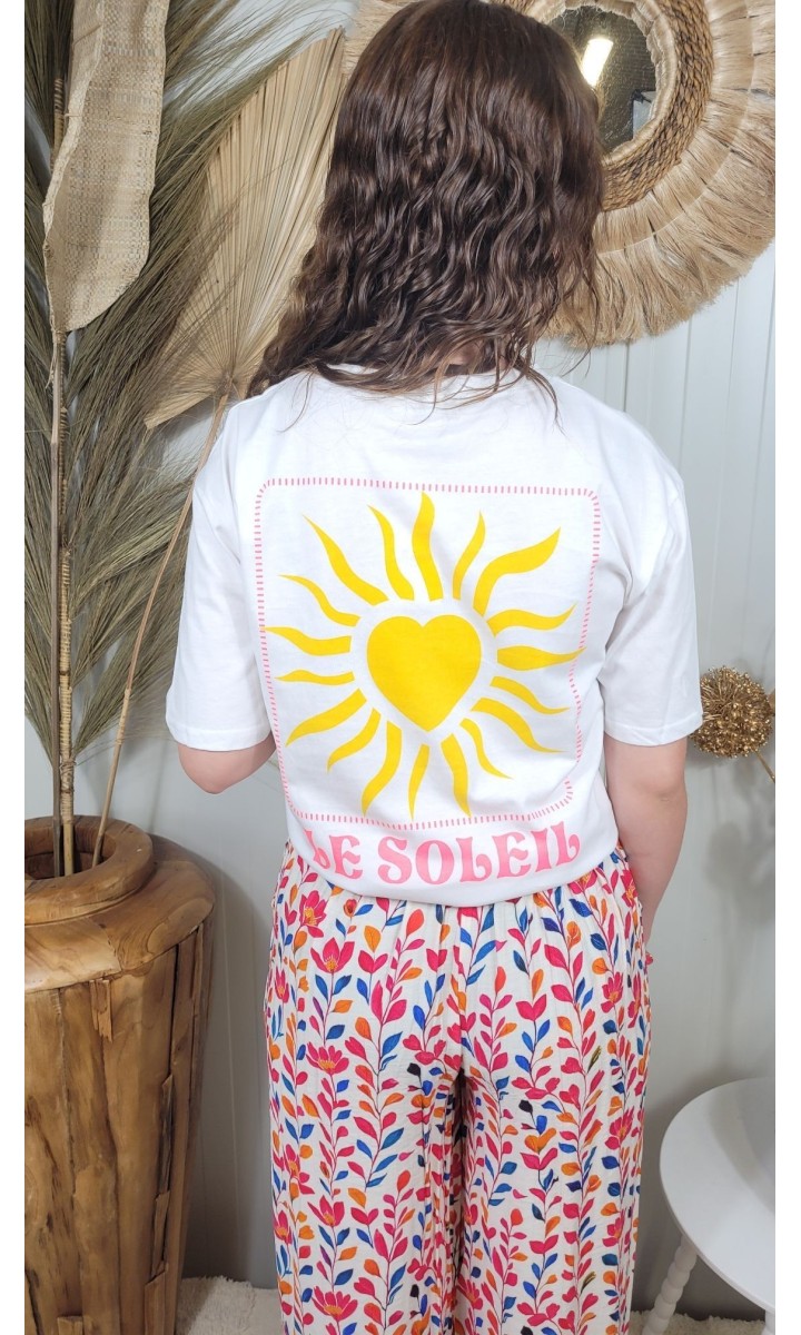 T-shirt Soleil blanc lettrage rose – coloris blanc, vue 2