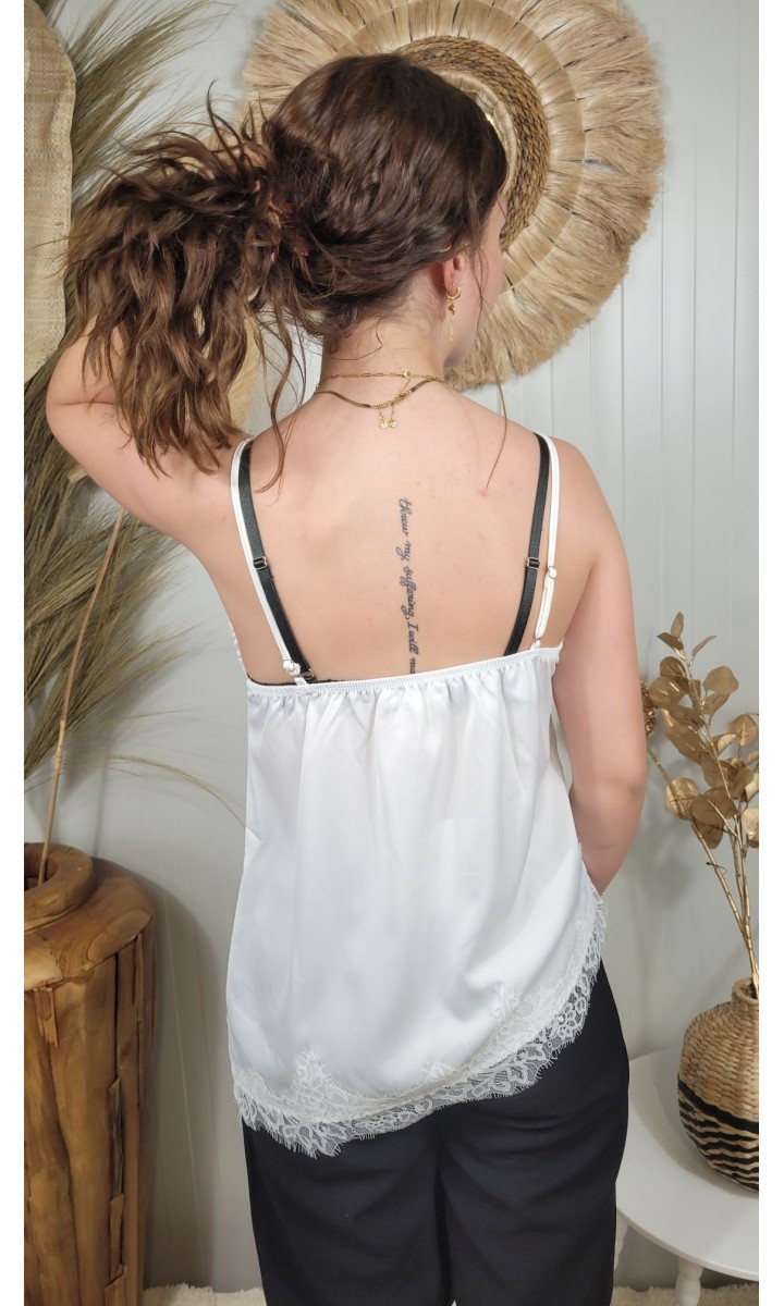 Top Cylia satiné dentelle – coloris blanc, vue 3