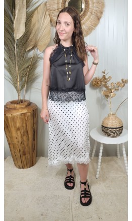 Jupe Pois midi asymétrique dentelle – coloris blanc