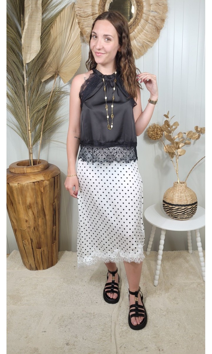 Jupe Pois midi asymétrique dentelle – coloris blanc