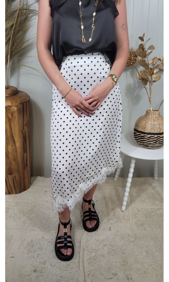 Jupe Pois midi asymétrique dentelle – coloris blanc, vue 2
