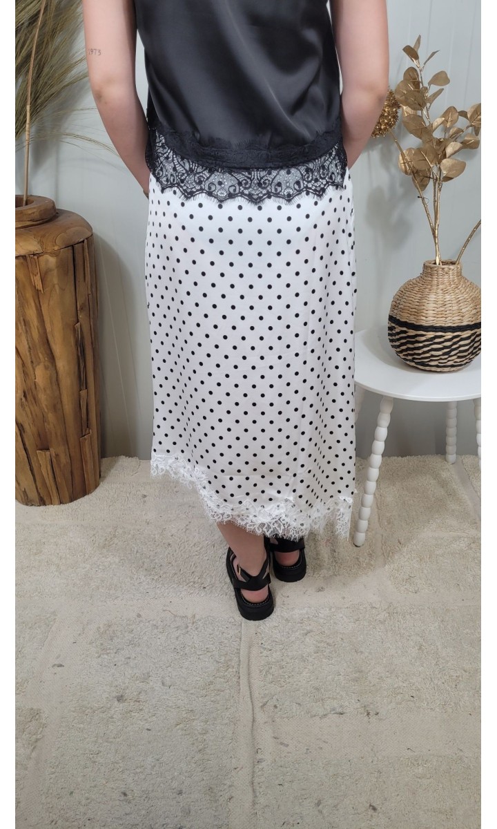 Jupe Pois midi asymétrique dentelle – coloris blanc, vue 3