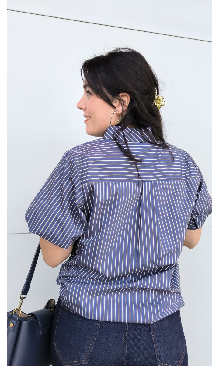 Chemise Amina manches volumineuses - lien – coloris bleu, vue 2
