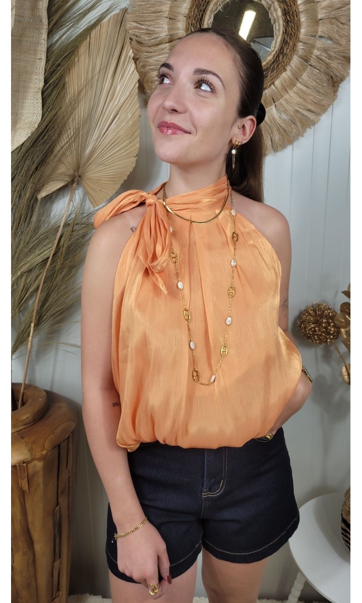 Top Barbara col américain - grand nœud – coloris orange