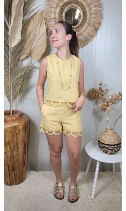 Short Jenny brodé festonné – coloris jaune