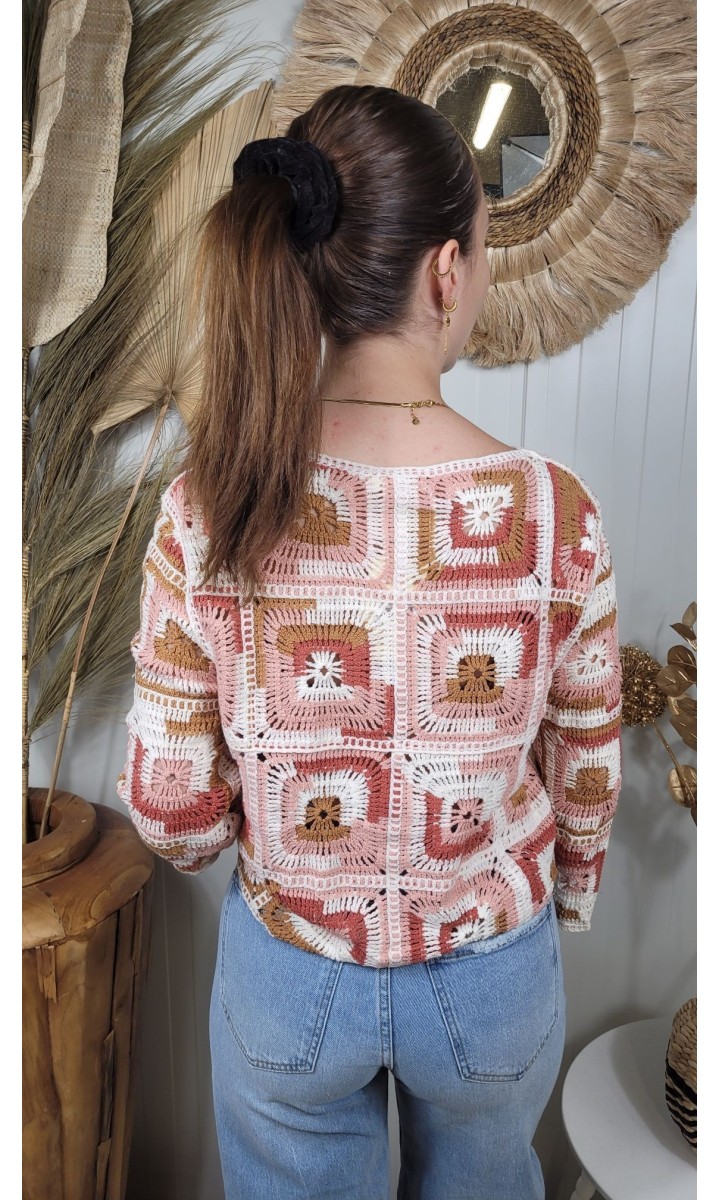 Gilet Dandy crochet géométrique – coloris multicolore, vue 2