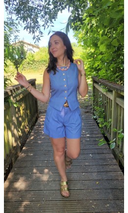 Short Sabine tailleur - ceinture offerte – coloris bleu