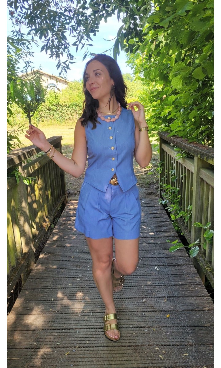 Short Sabine tailleur - ceinture offerte – coloris bleu