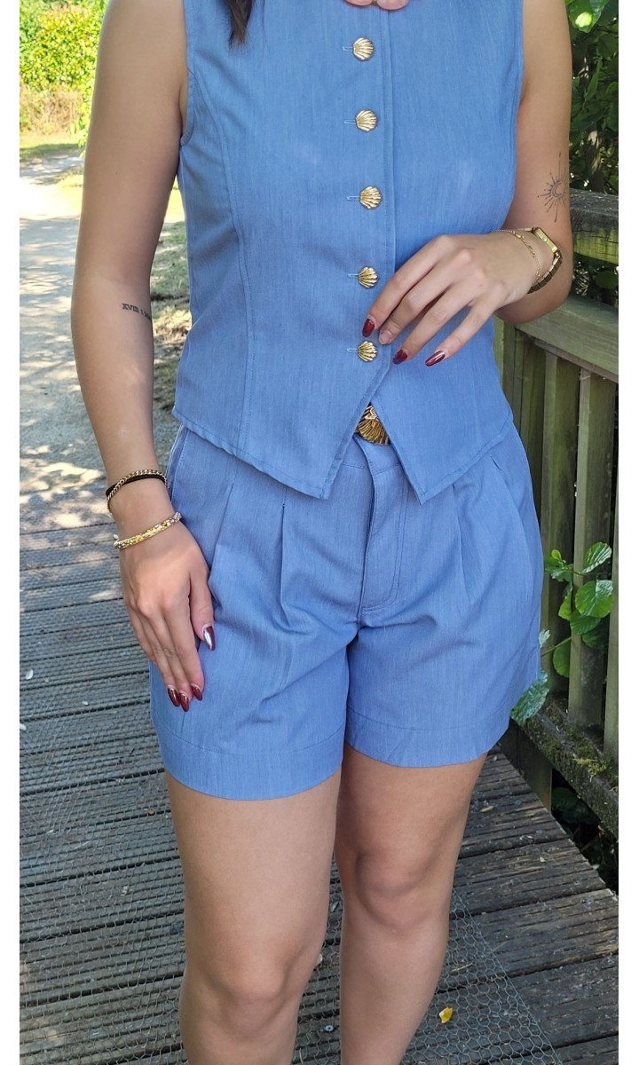 Short Sabine tailleur - ceinture offerte – coloris bleu, vue 2