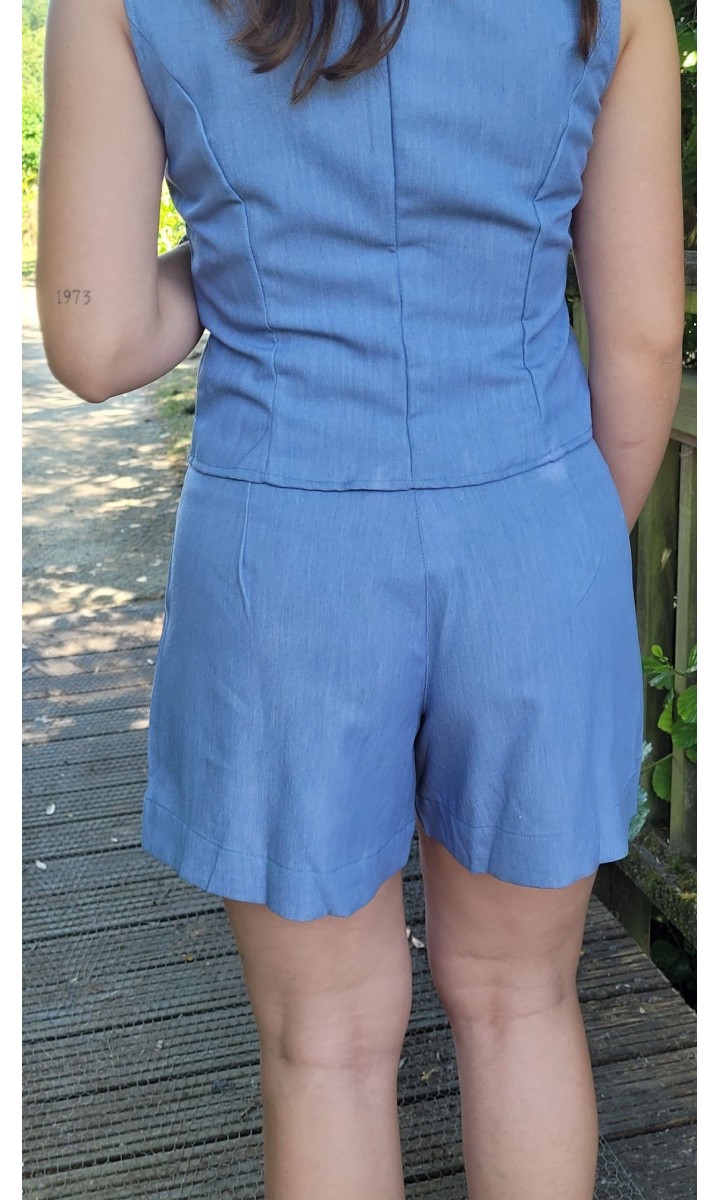 Short Sabine tailleur - ceinture offerte – coloris bleu, vue 3