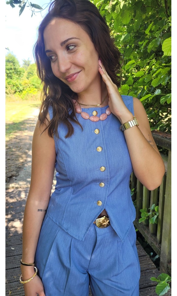 Top Charlise gilet de costume - boutons coquillage – coloris bleu