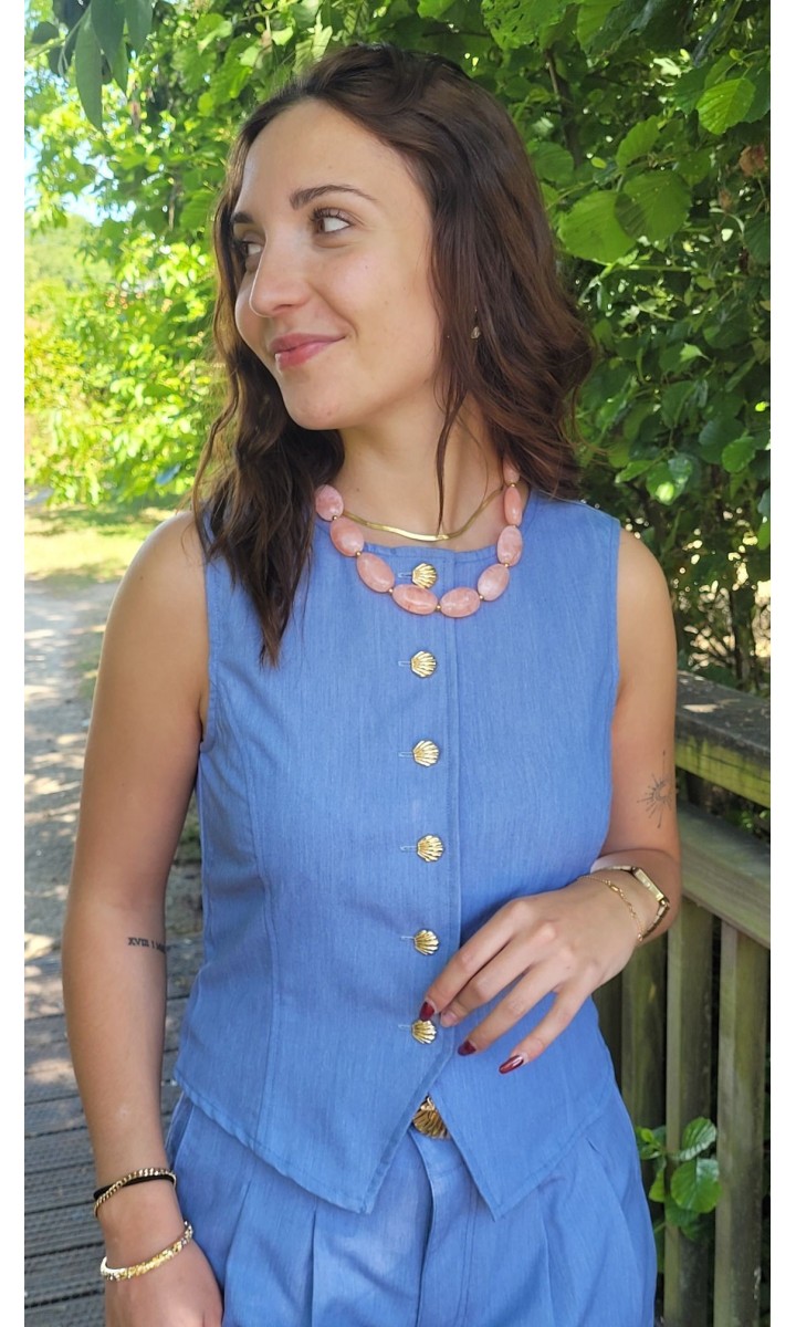 Top Charlise gilet de costume - boutons coquillage – coloris bleu, vue 2