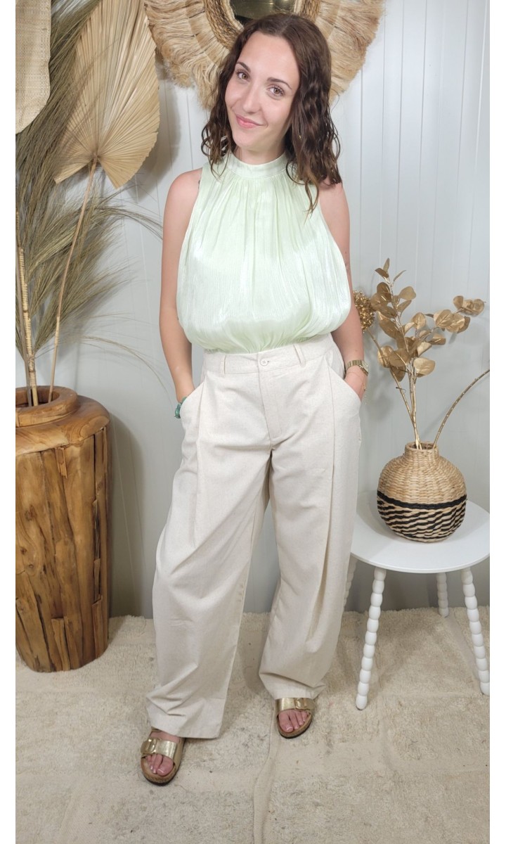Pantalon Catherine large à pinces - lin – coloris beige, vue 2