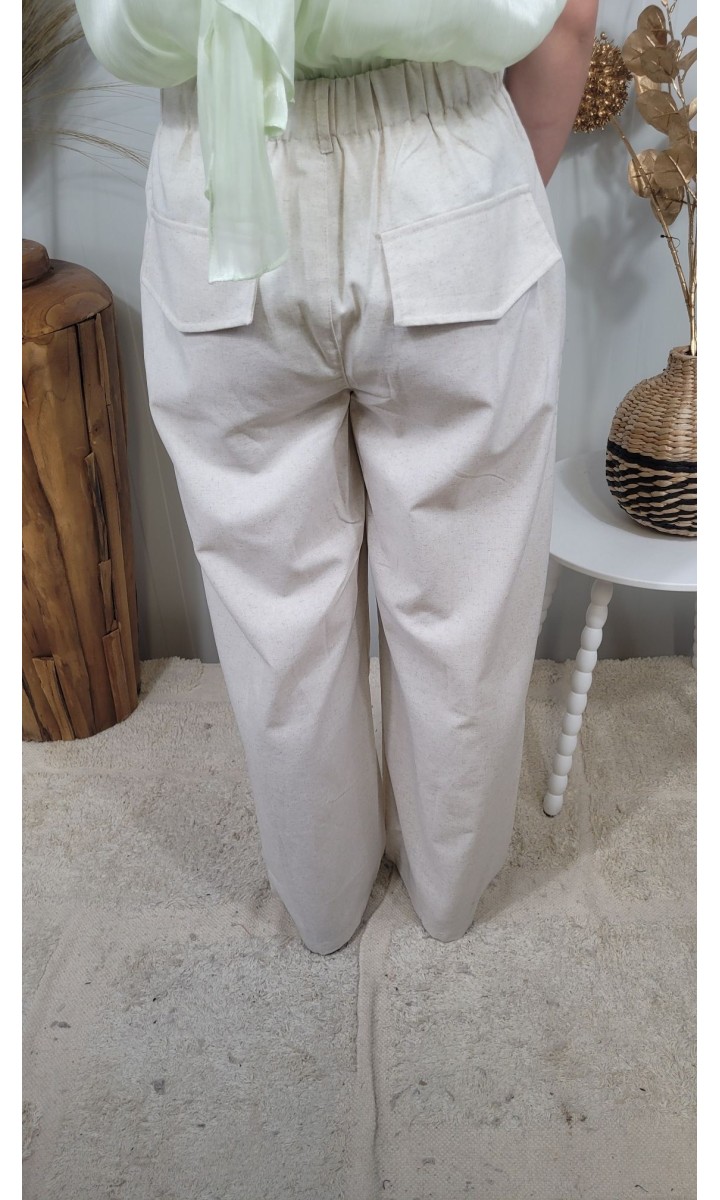 Pantalon Catherine large à pinces - lin – coloris beige, vue 3
