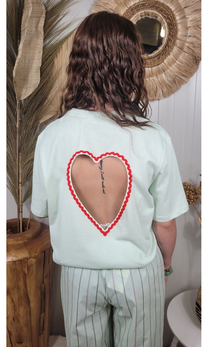 T-shirt Cœur dos découpé – coloris vert