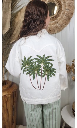 Veste Palmier denim brodée – coloris blanc