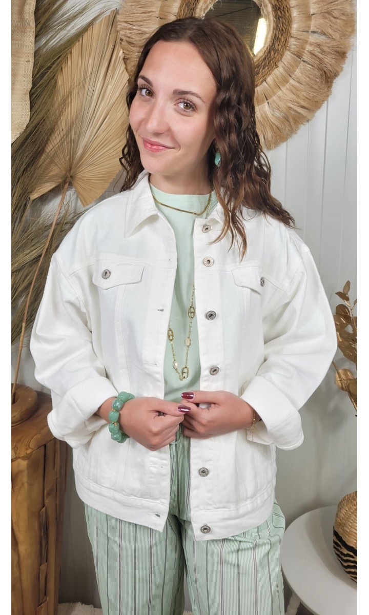 Veste Palmier denim brodée – coloris blanc, vue 2