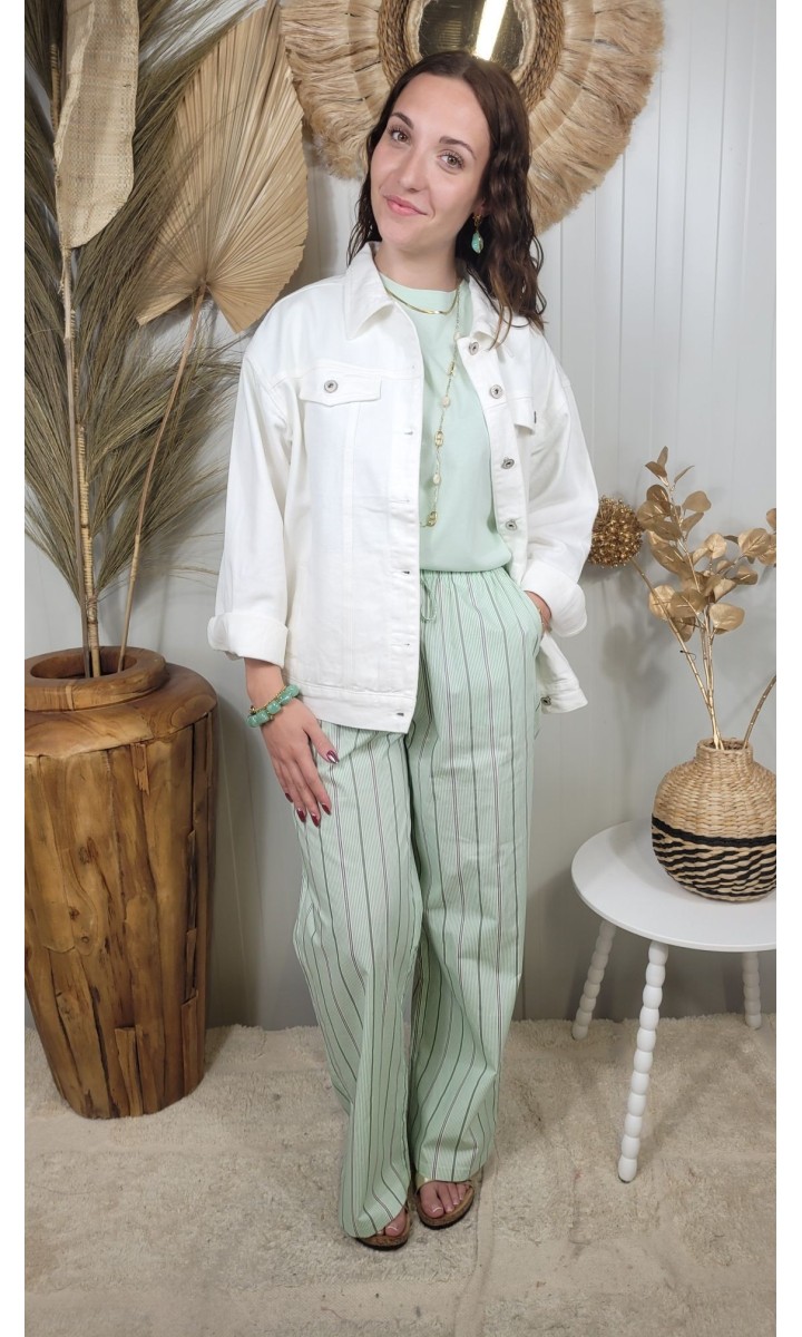 Veste Palmier denim brodée – coloris blanc, vue 3