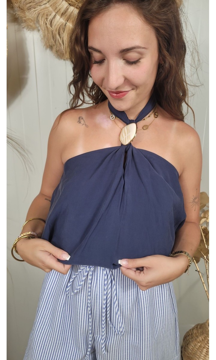 Top Prisca dos nu col licou – coloris bleu marine