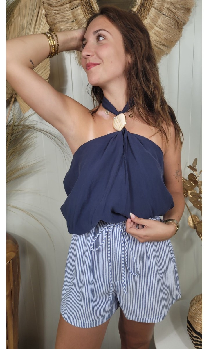 Top Prisca dos nu col licou – coloris bleu marine, vue 2