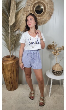 Short Nelly paperbag rayé – coloris bleu marine