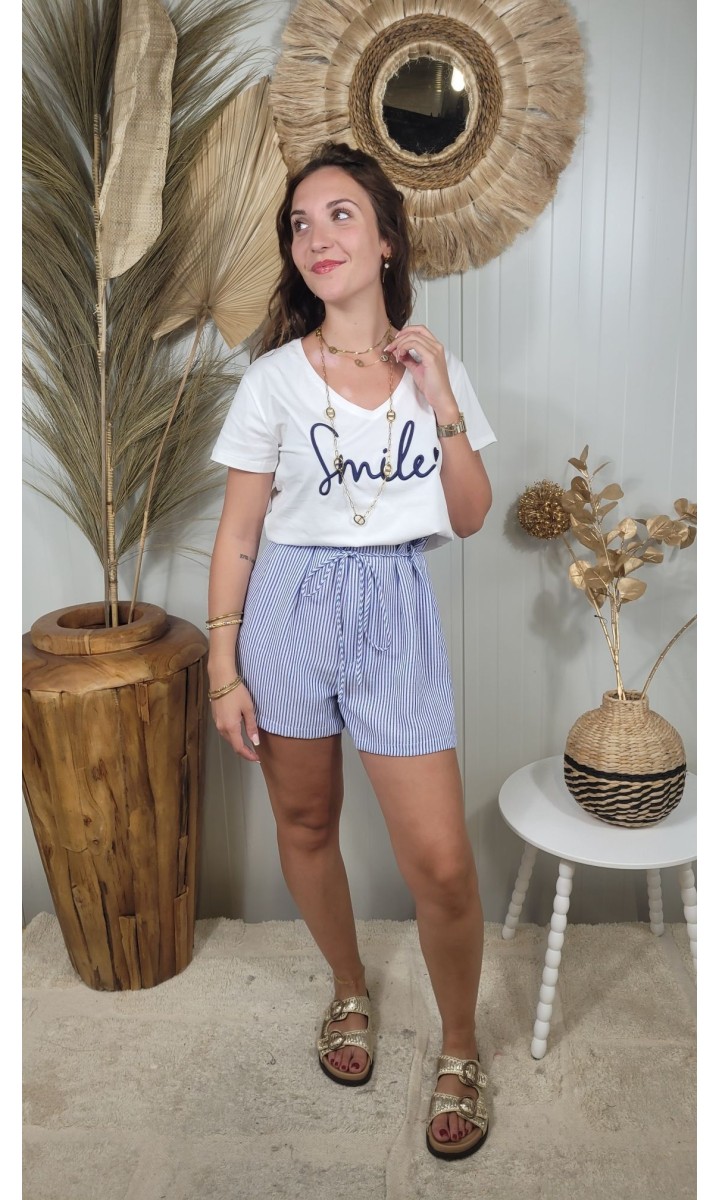 Short Nelly paperbag rayé – coloris bleu marine