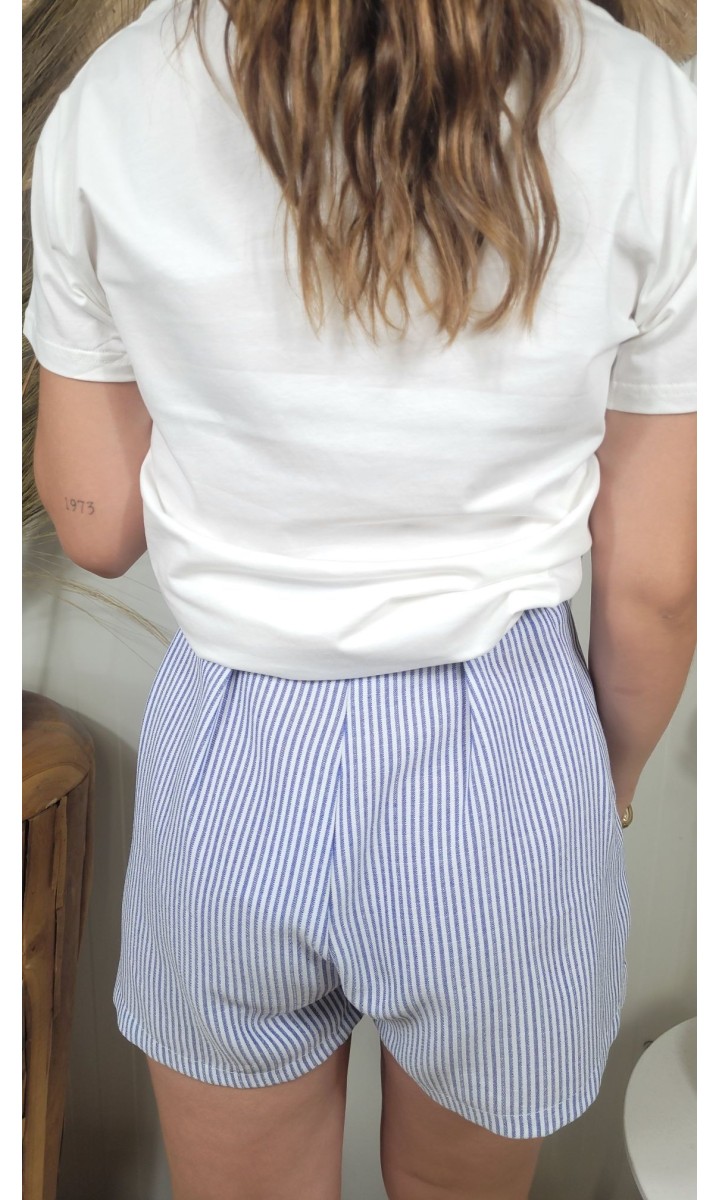 Short Nelly paperbag rayé – coloris bleu marine, vue 3