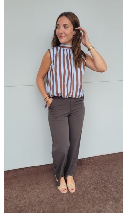 Pantalon Julie wide leg taille haute – coloris marron