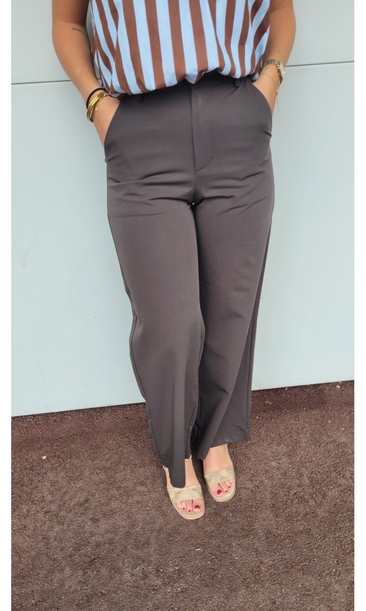 Pantalon Julie wide leg taille haute – coloris marron, vue 2