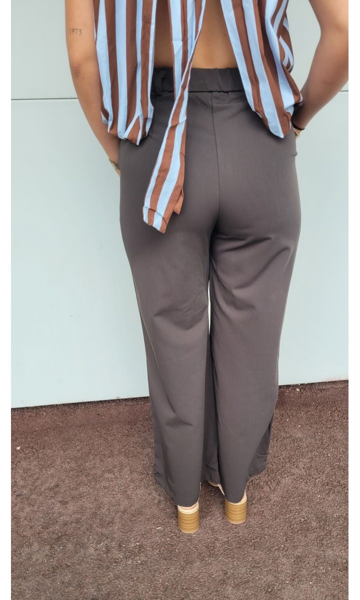 Pantalon Julie wide leg taille haute – coloris marron, vue 3