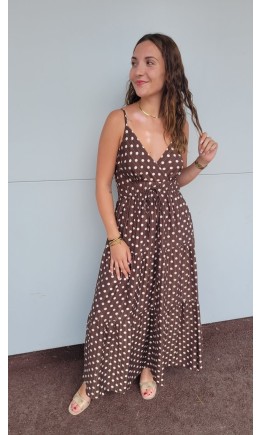 Robe Clotilde lurex doré - bretelles fines – coloris marron