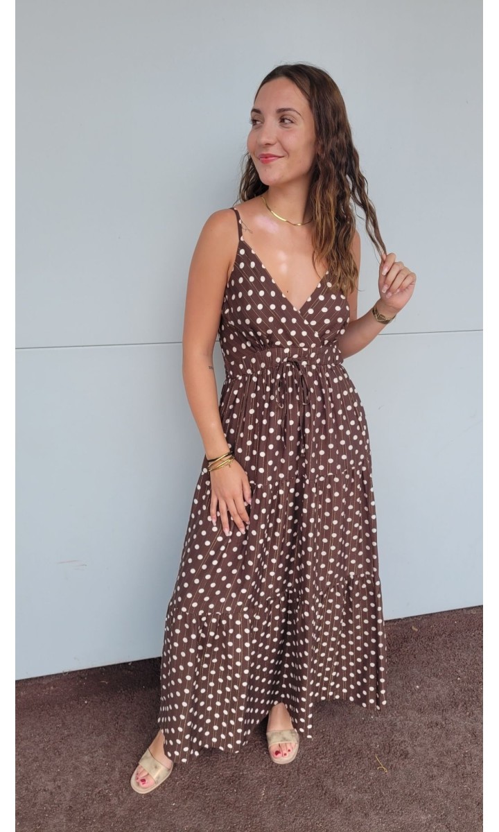 Robe Clotilde lurex doré - bretelles fines – coloris marron