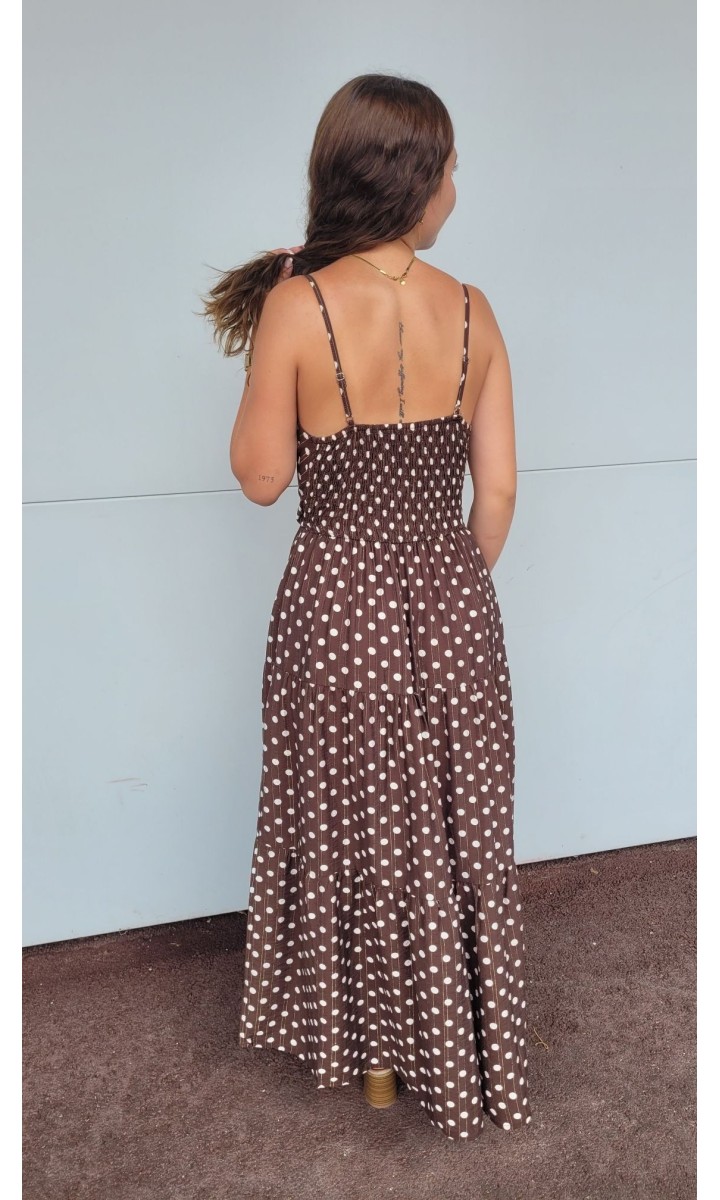 Robe Clotilde lurex doré - bretelles fines – coloris marron, vue 3